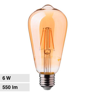 VT-1966 Lampadina LED E27 6W Bulb ST64 Filament Vetro V-Tac