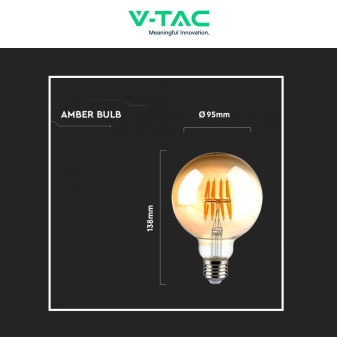 VT-2019 Lampadina LED E27 8W Bulb G95 Filament Vetro V-Tac