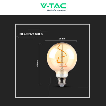 VT-2024 Lampadina LED E27 4W Bulb G95 Filament Vetro V-Tac