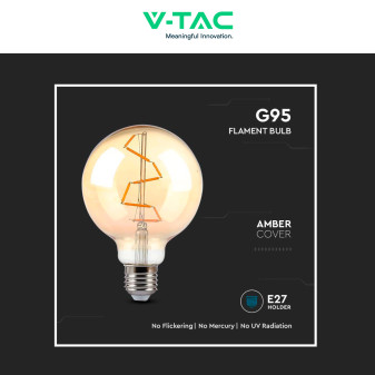 VT-2024 Lampadina LED E27 4W Bulb G95 Filament Vetro V-Tac