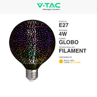 VT-2233 Lampadina LED E27 4W Globo G125 Filament 3D V-Tac
