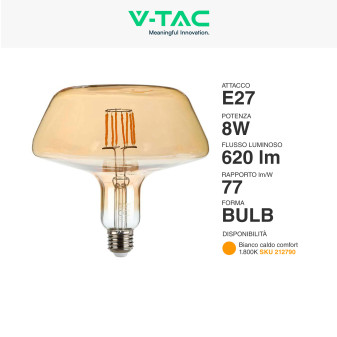 VT-2308 Lampadina LED E27 8W Bulb T180 Filament Vetro V-Tac
