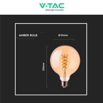 VT-2075 Lampadina LED E27 4,8W Bulb G95 Filament Vetro V-Tac