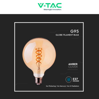 VT-2075 Lampadina LED E27 4,8W Bulb G95 Filament Vetro V-Tac