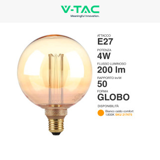 VT-2195 Lampadina LED E27 4W G125 Art Filament Vetro V-Tac