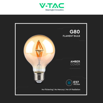 VT-2004 Lampadina LED E27 4W Bulb G80 Filament Vetro V-Tac
