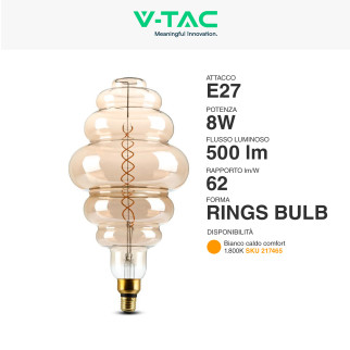 VT-2188D Lampadina LED E27 8W Bulb S200 Filament Vetro V-Tac