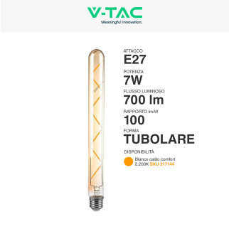 VT-2008 Lampadina LED E27 7W Bulb T30 Filament Vetro V-Tac