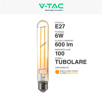 VT-2006 Lampadina LED E27 6W Bulb T30 Filament Vetro V-Tac