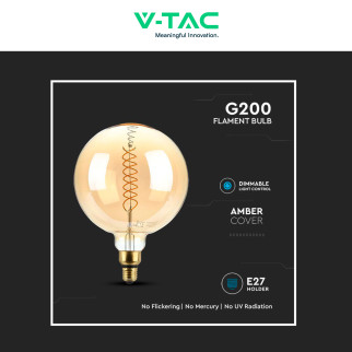 VT-2158D Lampadina LED E27 8W Bulb G200 Filament Vetro V-Tac