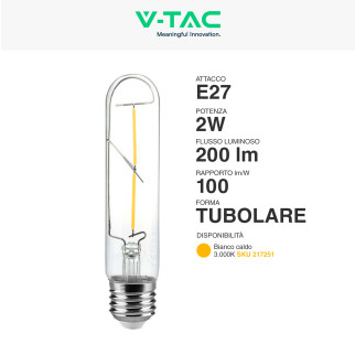 VT-2042 Lampadina LED E27 2W Bulb T30 Filament Vetro V-Tac