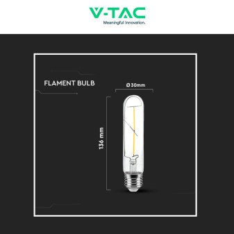 VT-2042 Lampadina LED E27 2W Bulb T30 Filament Vetro V-Tac