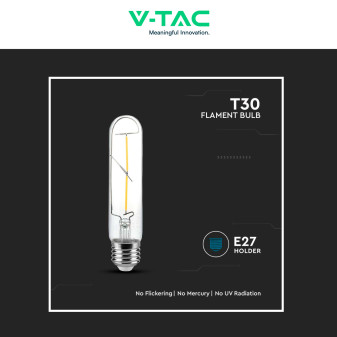 VT-2042 Lampadina LED E27 2W Bulb T30 Filament Vetro V-Tac
