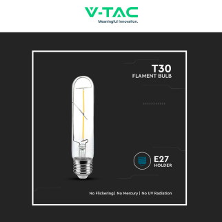 VT-2042 Lampadina LED E27 2W Bulb T30 Filament Vetro V-Tac