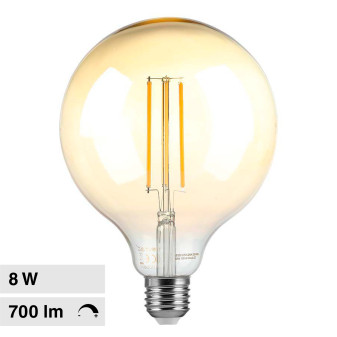 VT-2018D Lampadina LED E27 8W G125 Filament Vetro V-Tac