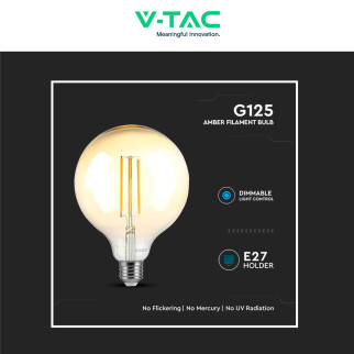VT-2018D Lampadina LED E27 8W G125 Filament Vetro V-Tac
