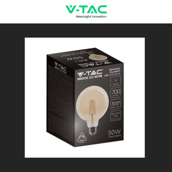 VT-2018D Lampadina LED E27 8W G125 Filament Vetro V-Tac