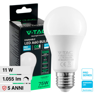VT-262D Lampadina LED E27 11W A60 Chip Samsung V-Tac Pro