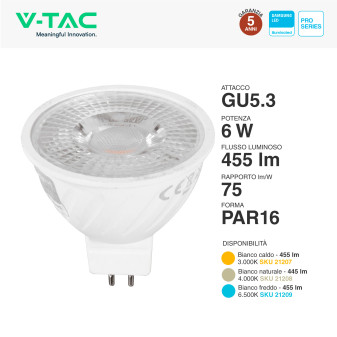 Lampadina LED GU5.3 (MR16) 6W Chip Samsung V-Tac
