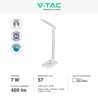 VT-1027 Lampada LED da Tavolo 7W Multifunzione Bianca V-Tac