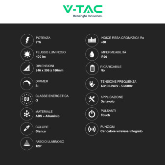 VT-1027 Lampada LED da Tavolo 7W Multifunzione Bianca V-Tac