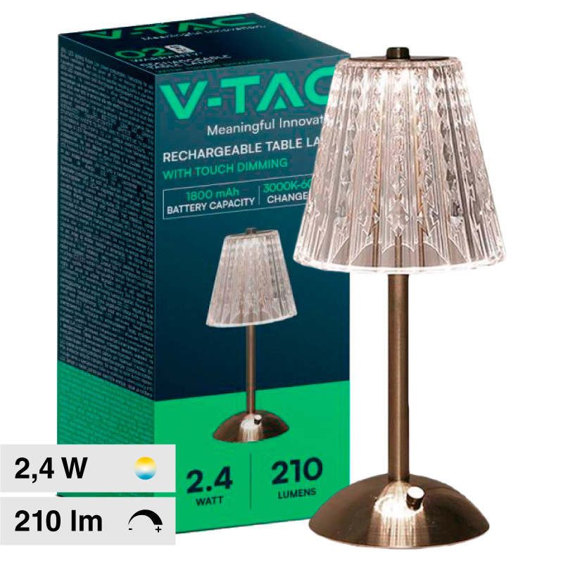 VT-1033 Lampada LED 3in1 da Tavolo 2,4W Dimmerabile Ricaricabile V-Tac