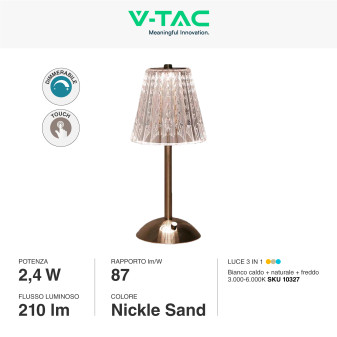 VT-1033 Lampada LED 3in1 da Tavolo 2,4W Dimmerabile Ricaricabile V-Tac