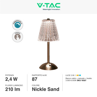 VT-1033 Lampada LED 3in1 da Tavolo 2,4W Dimmerabile Ricaricabile V-Tac