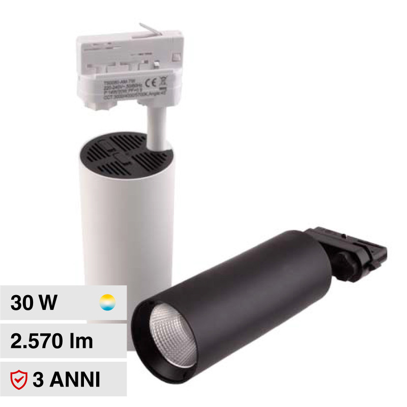 Faretto LED da Binario 21W/30W Track Light COB CCT 3in1 FAI