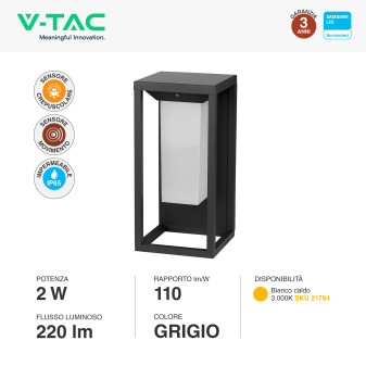 VT-77 Lampada LED da Muro 2W IP65 Sensore e Pannello V-Tac