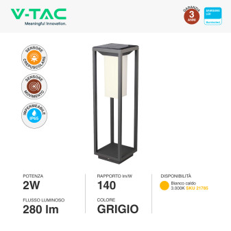 VT-66 Lampada LED Giardino 2W IP65 Sensore e Pannello V-Tac
