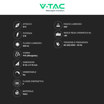 VT-2466 Lampadina LED E14 6W Miniglobo Filament Trasparente V-Tac