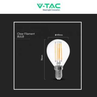 VT-2466 Lampadina LED E14 6W Miniglobo Filament Trasparente V-Tac