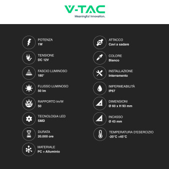 VT-1161 Punto Luce LED SMD 1W da Interramento IP67 V-Tac