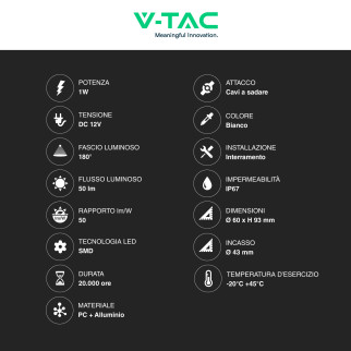 VT-1171 Punto Luce LED SMD 1W da Interramento IP67 V-Tac