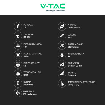 VT-1171 Punto Luce LED SMD 1W da Interramento IP67 V-Tac