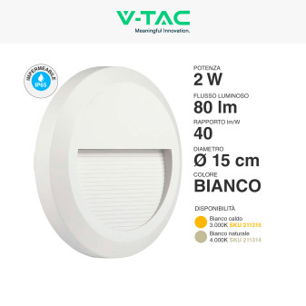 VT-1142 Punto Luce LED SMD 2W a Parete IP65 Bianco V-Tac
