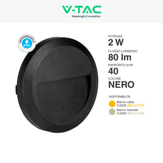 VT-1142 Punto Luce LED SMD 2W a Parete IP65 Nero V-Tac