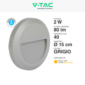 VT-1142 Punto Luce LED SMD 2W a Parete IP65 Grigio V-Tac