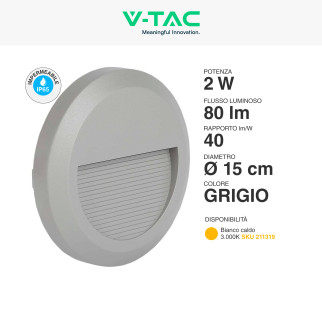 VT-1142 Punto Luce LED SMD 2W a Parete IP65 Grigio V-Tac