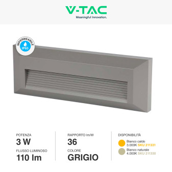 VT-1162 Punto Luce LED SMD 3W a Parete IP65 Grigio V-Tac