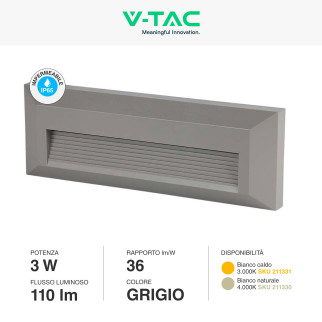 VT-1162 Punto Luce LED SMD 3W a Parete IP65 Grigio V-Tac