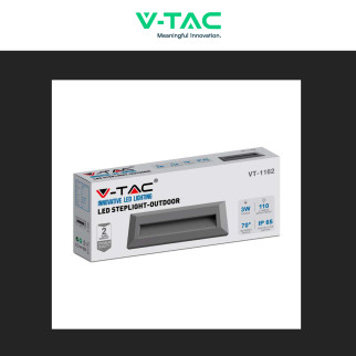 VT-1162 Punto Luce LED SMD 3W a Parete IP65 Grigio V-Tac