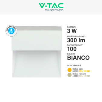 VT-1172 Punto Luce LED SMD 3W IP65 a Parete Bianco V-Tac