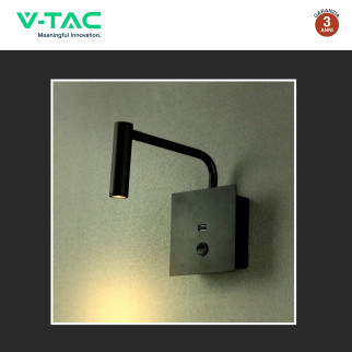 VT-2943 Lampada LED da Muro 3W COB Porta USB Nera V-Tac