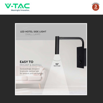VT-2943 Lampada LED da Muro 3W COB Porta USB Nera V-Tac