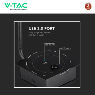 VT-2943 Lampada LED da Muro 3W COB Porta USB Nera V-Tac