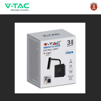 VT-2943 Lampada LED da Muro 3W COB Porta USB Nera V-Tac