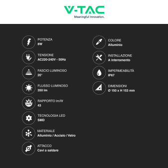 VT-7679 Punto Luce LED SMD 8W da Interramento IP67 V-Tac