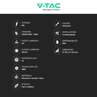 VT-7679 Punto Luce LED SMD 8W da Interramento IP67 V-Tac